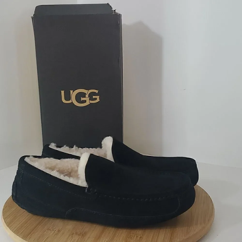 UGG Ascot Slipper Black Suede Wool Comfort Loafer Men's US 8 NIB